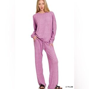 ZENANA NWT Top & Pant Set Melange Lt plum Hacci size small - Large